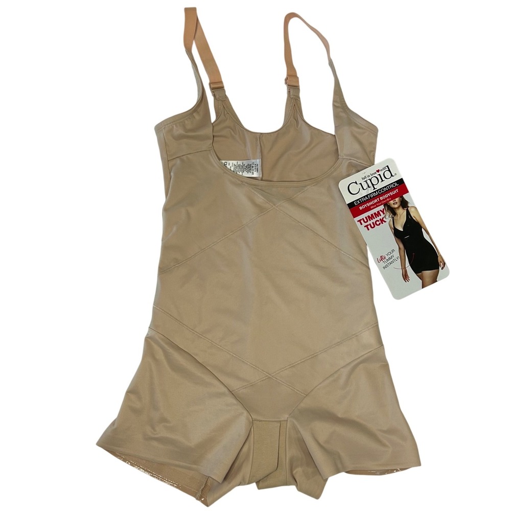 Cupid Extra Firm Control Boyshort Bodysuit Tummy Tuck Beige Large New